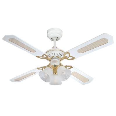 Ventilateur Plafond PRINCESS TRIO 105cm Blanc avec rotin Blanc