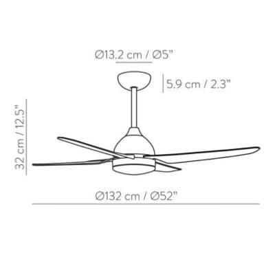 Ventilateur de Plafond Silencieux Minimal PRO 132cm Moteur DC Blanc Blanc Chaud 3000K - 3500K