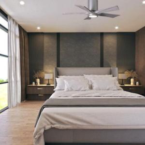 ventilateur pour plafond bas design avec lumiere irene AtlasFan